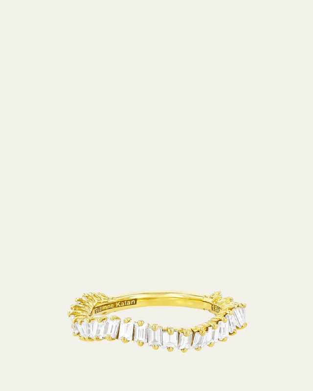 18K Yellow Gold Curved Baguette Diamond Ring